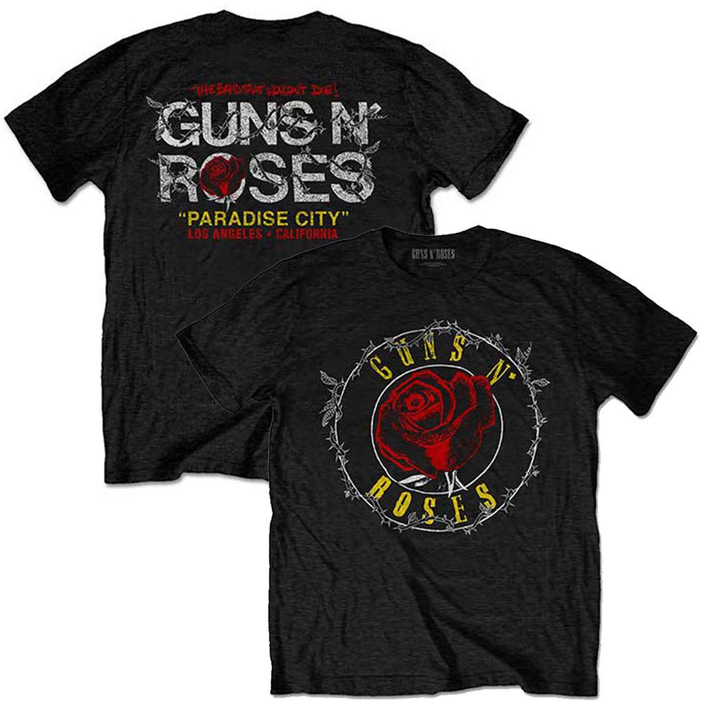GUNS N ROSES ガンズアンドローゼズ (結成 40周年 ) - Rose Circle Paradise City / バックプリントあり / Tシャツ / メンズ - PGS